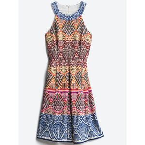 Boutique Dress Womens 14 Multicolor Tribal Pattern Boho Halter Shift Wisp A-Line